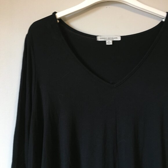 Green Envelope USA Made Witchy Black Reverse Handkerchief Hem A-Line Shirt - Picture 3 of 16